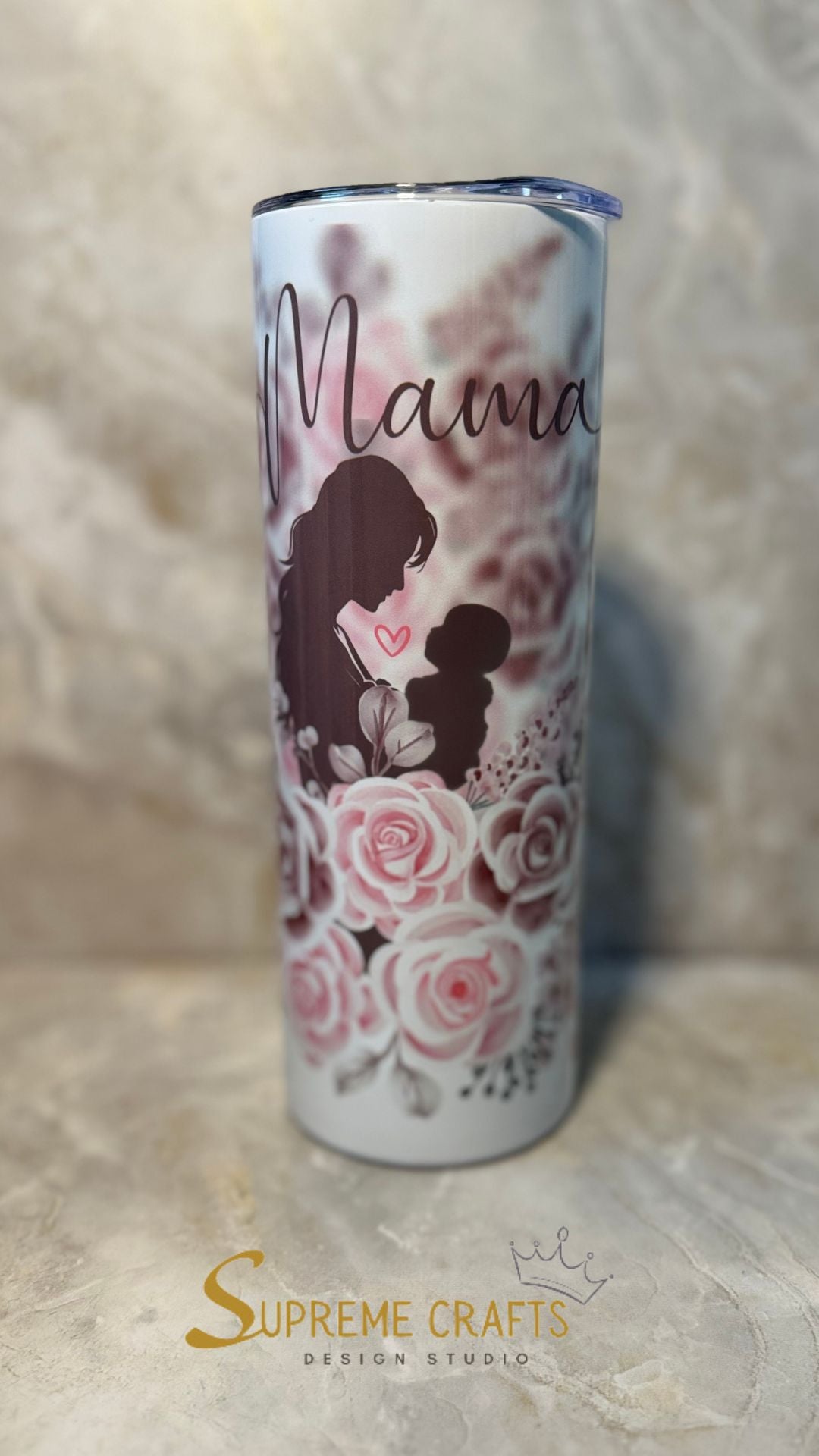 20 oz Stainless Steel Tumbler with Custom Mama Design "Just for Mommy"