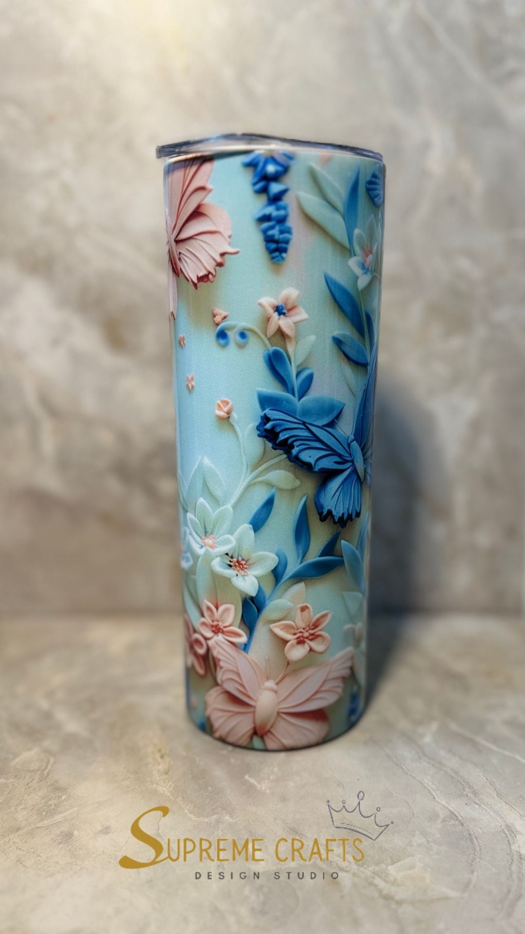 20 oz Stainless Steel Tumbler with 3D Butterfly & Floral Design (Top Seller)