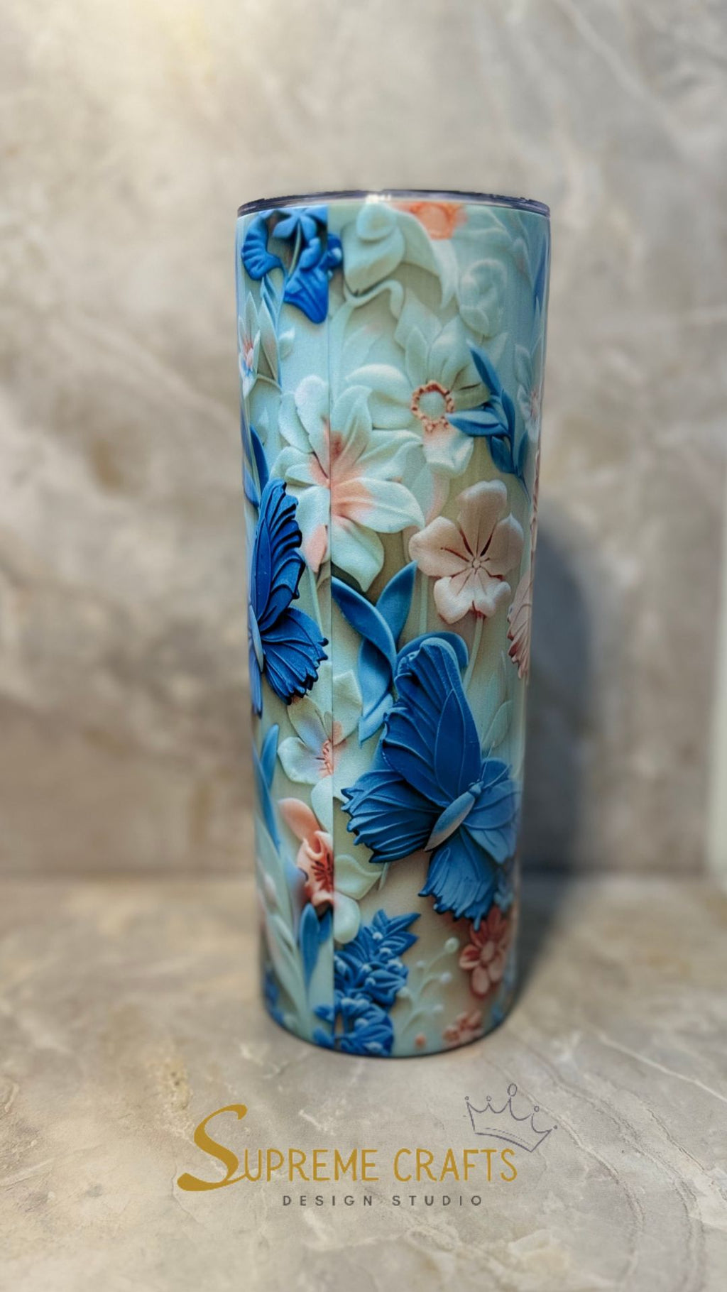 20 oz Stainless Steel Tumbler with 3D Butterfly & Floral Design (Top Seller)