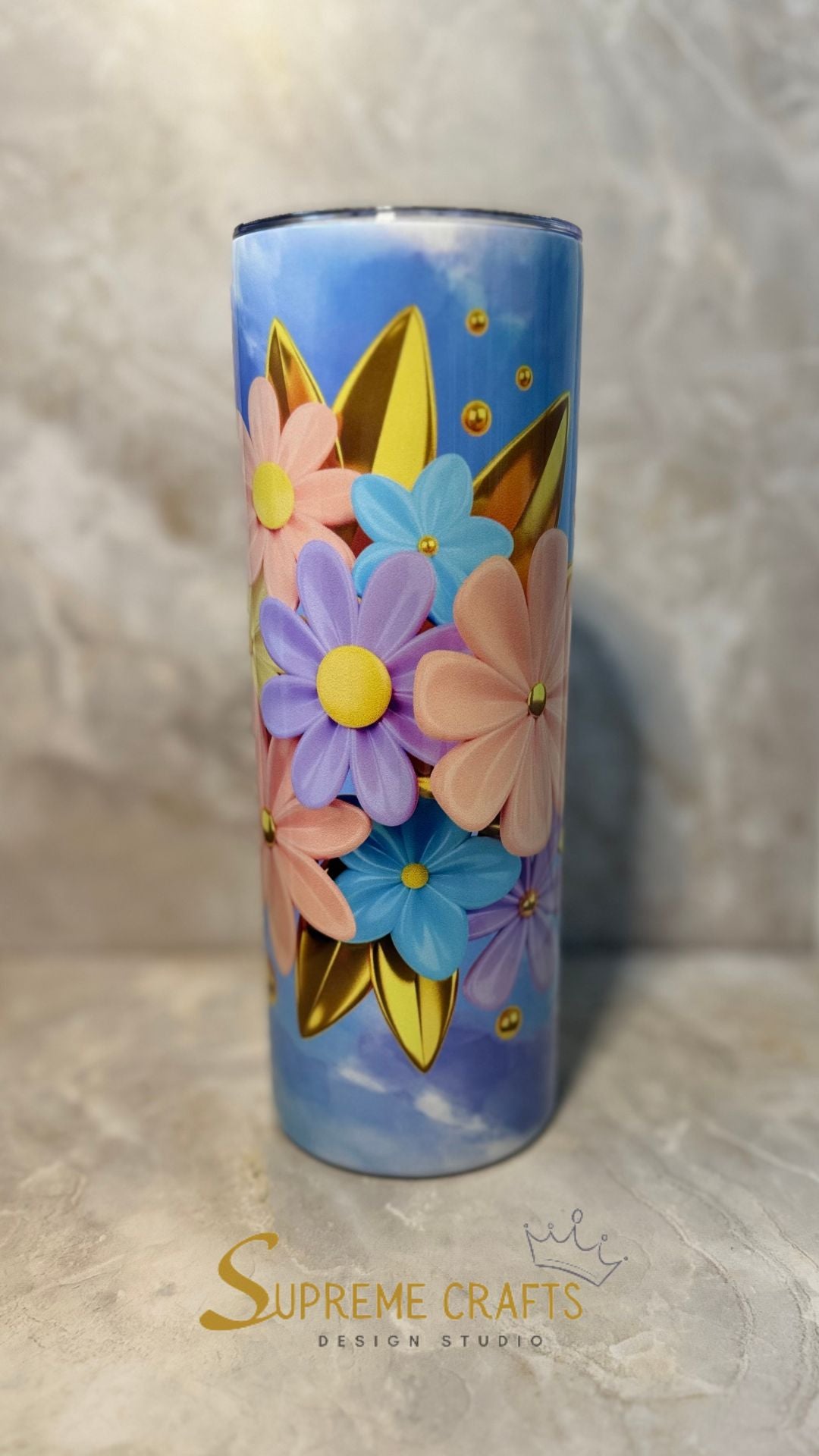 20 oz Stainless Steel Tumbler with Custom Floral Design