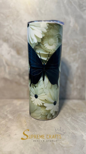 20 oz Stainless Steel Tumbler with Custom Butterfly & Floral Design (Top Seller)