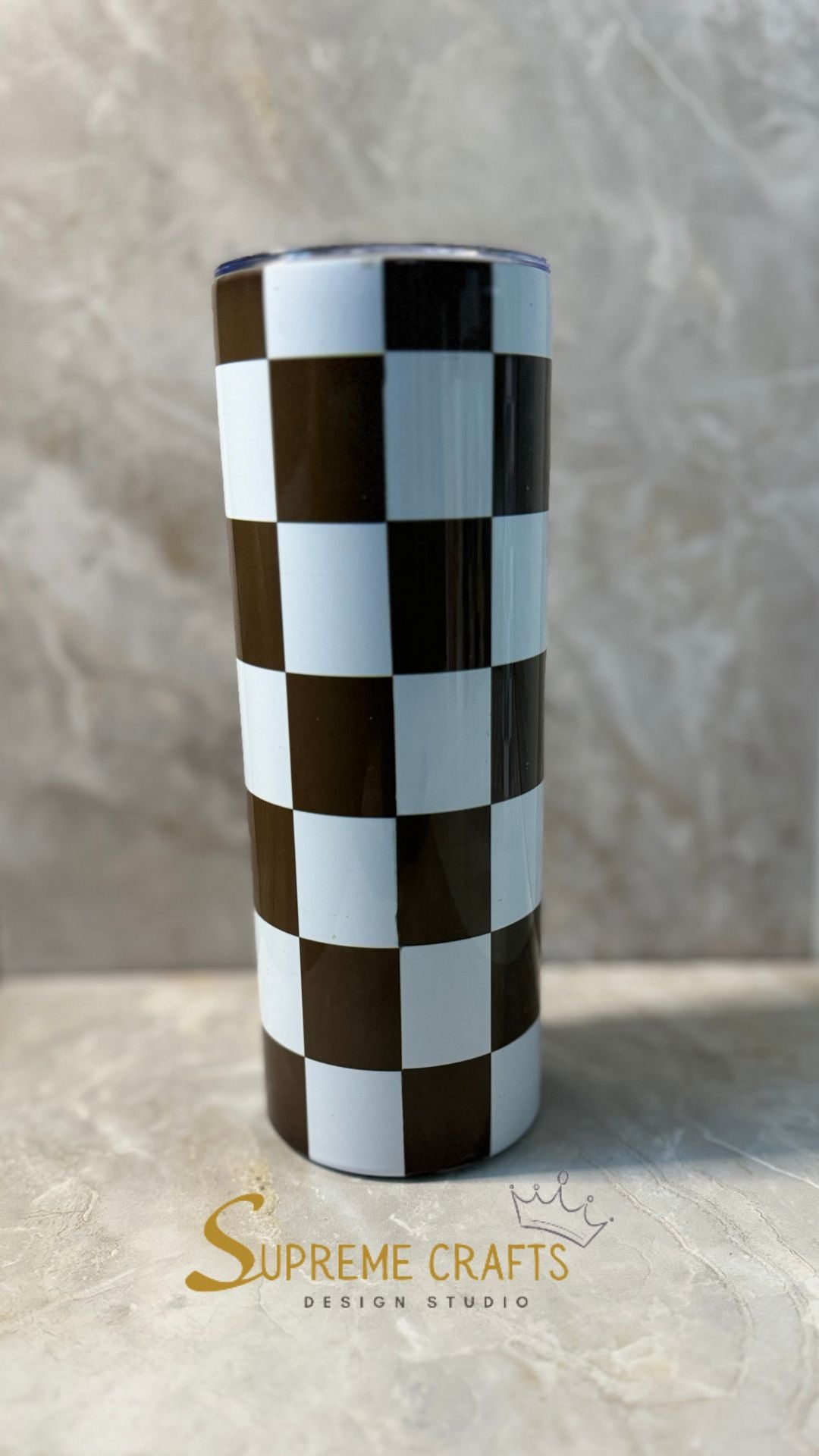 20 oz Stainless Steel Tumbler with Custom Chess Board "King" Design