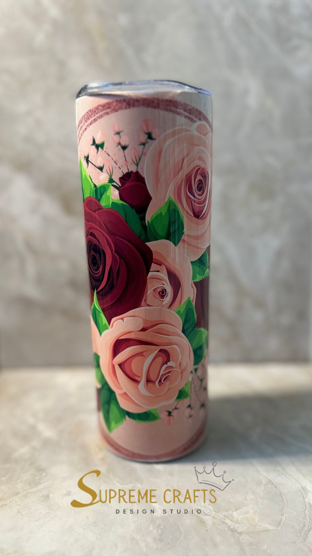 20 oz Stainless Steel Tumbler with a Custom Rose Design