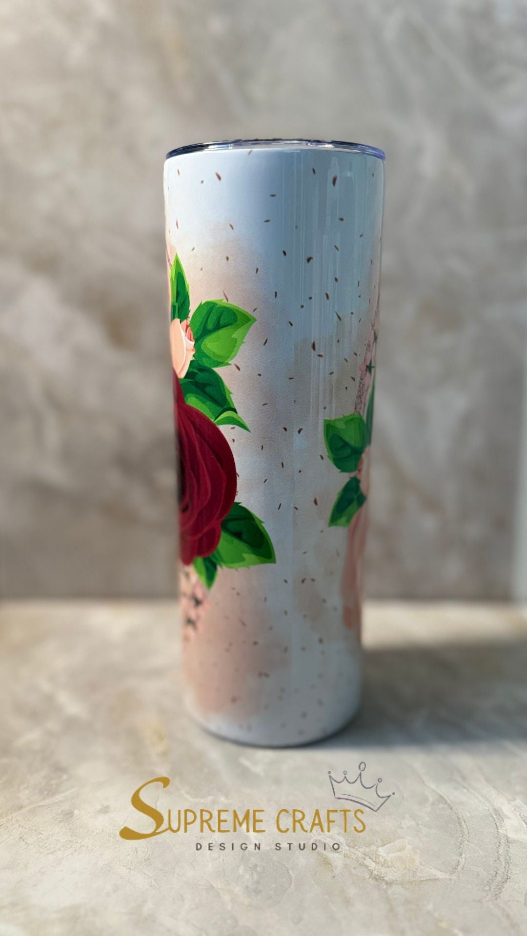 20 oz Stainless Steel Tumbler with a Custom Rose Design