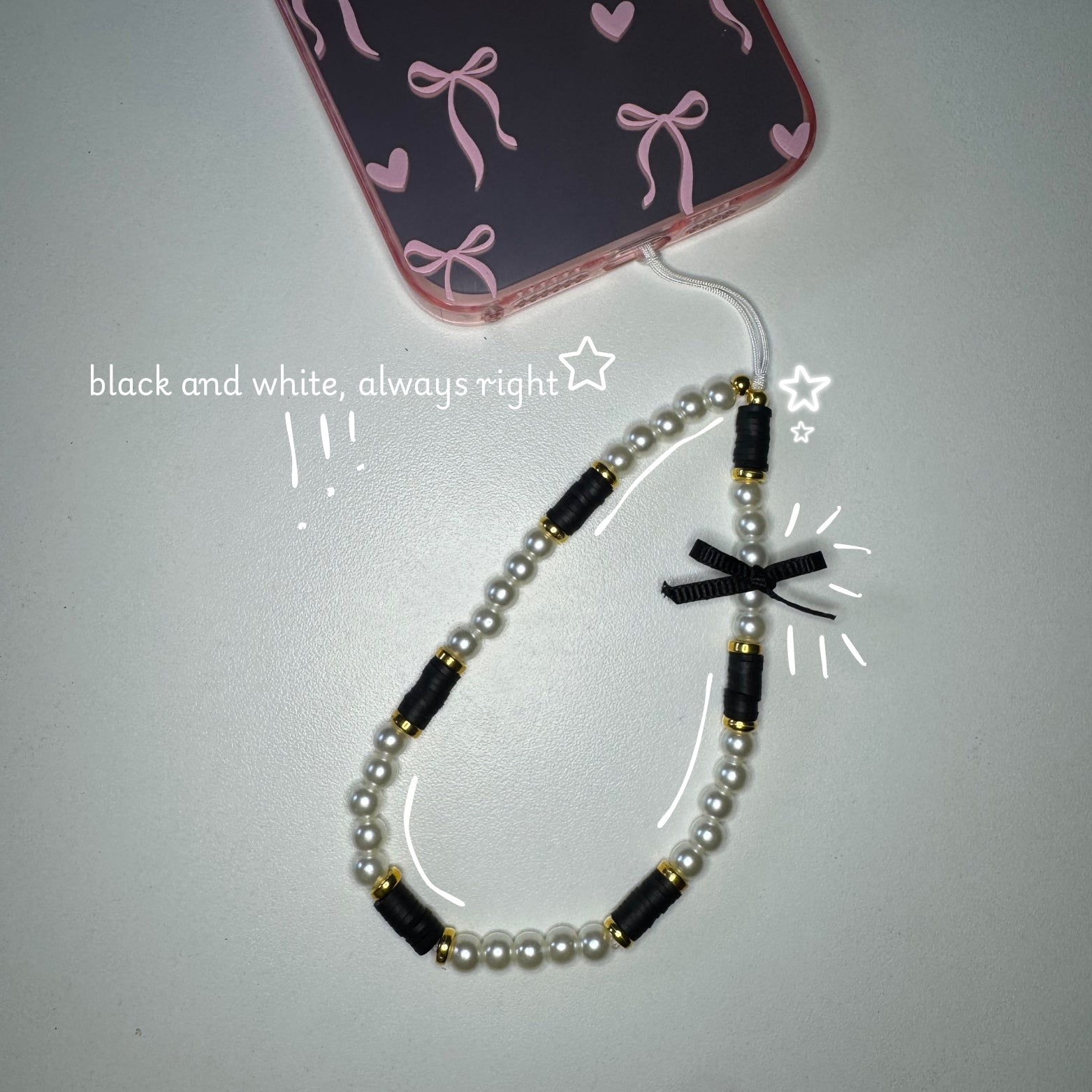 🖤 Black and White Always Right –  Handmade Phone Charms - Unique and Full of Love