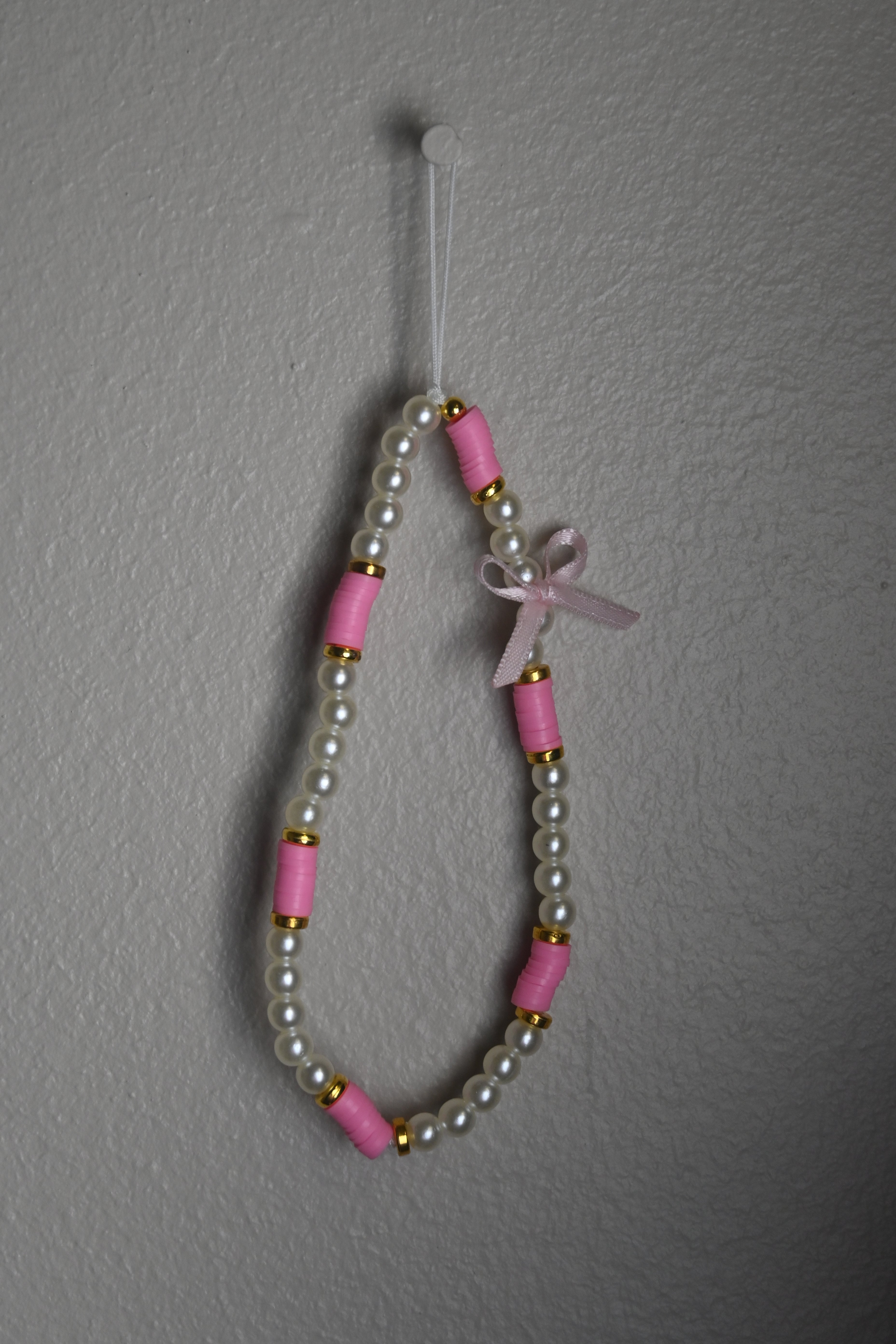 Barbie Love Phone Charm – Pink & White Pearl Beaded Accessory