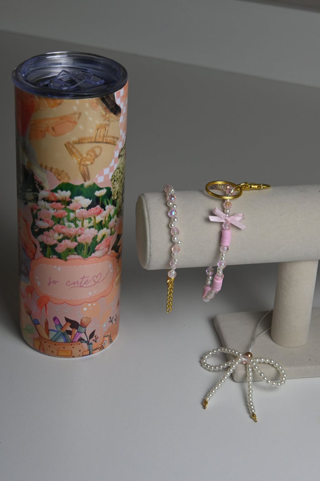 🌸 Rosé Charm Set – Aesthetic Tumbler & Pink Accessories Gift Bundle