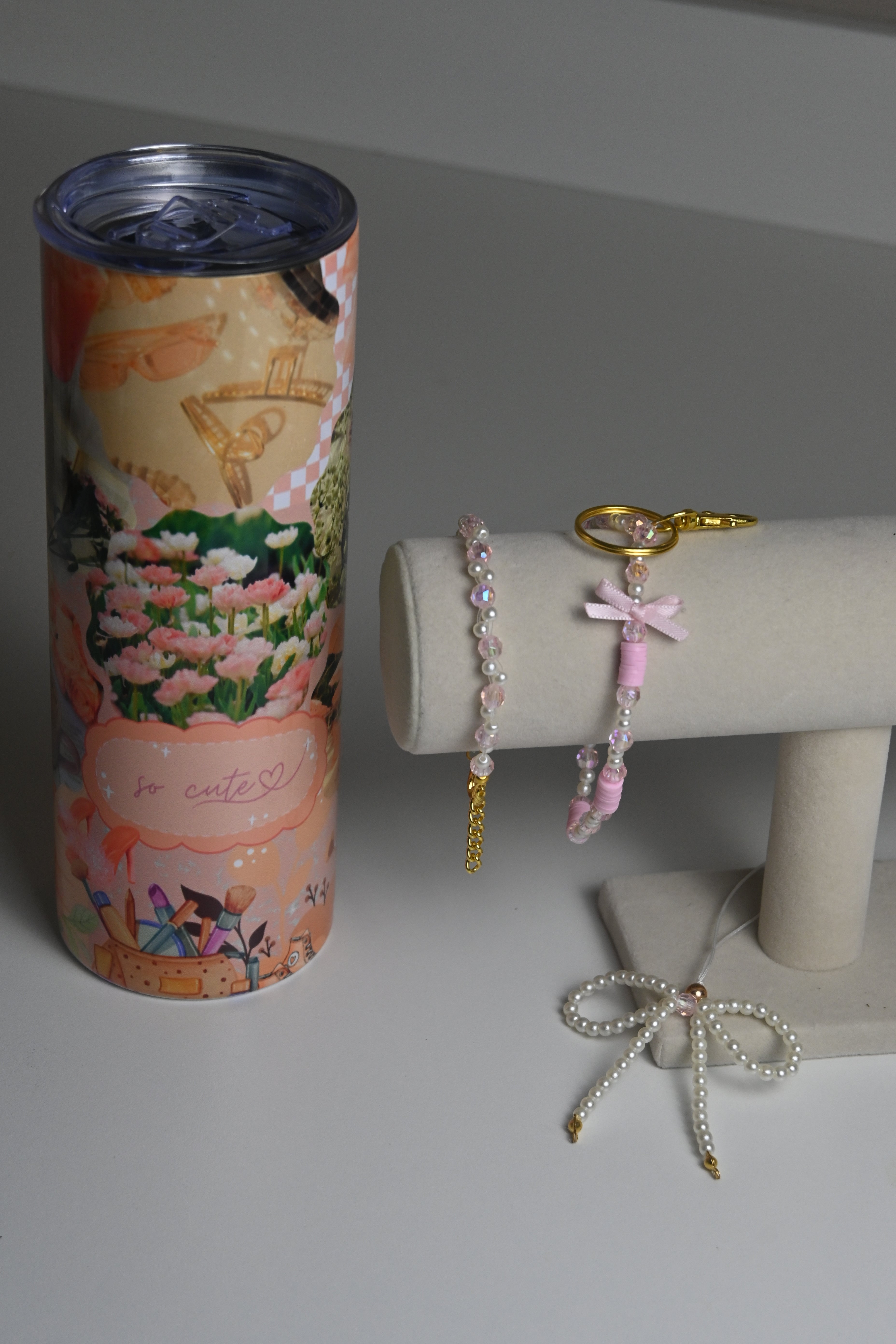 🌸 Rosé Charm Set – Aesthetic Tumbler & Pink Accessories Gift Bundle