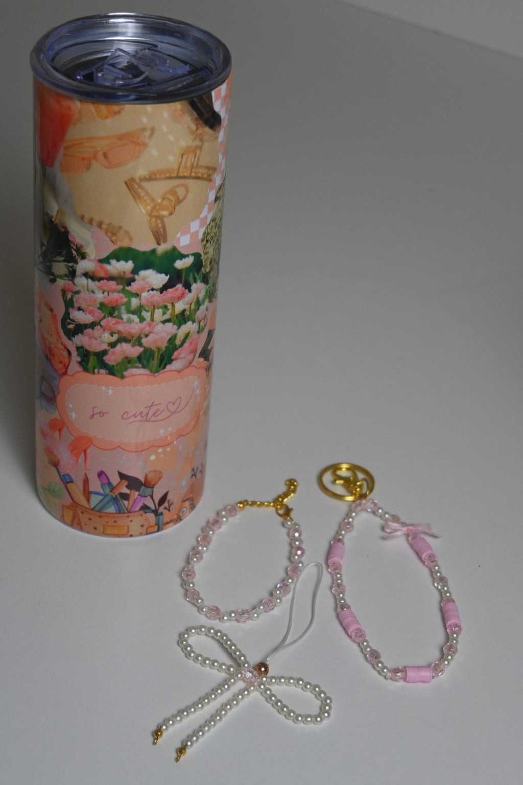 🌸 Rosé Charm Set – Aesthetic Tumbler & Pink Accessories Gift Bundle