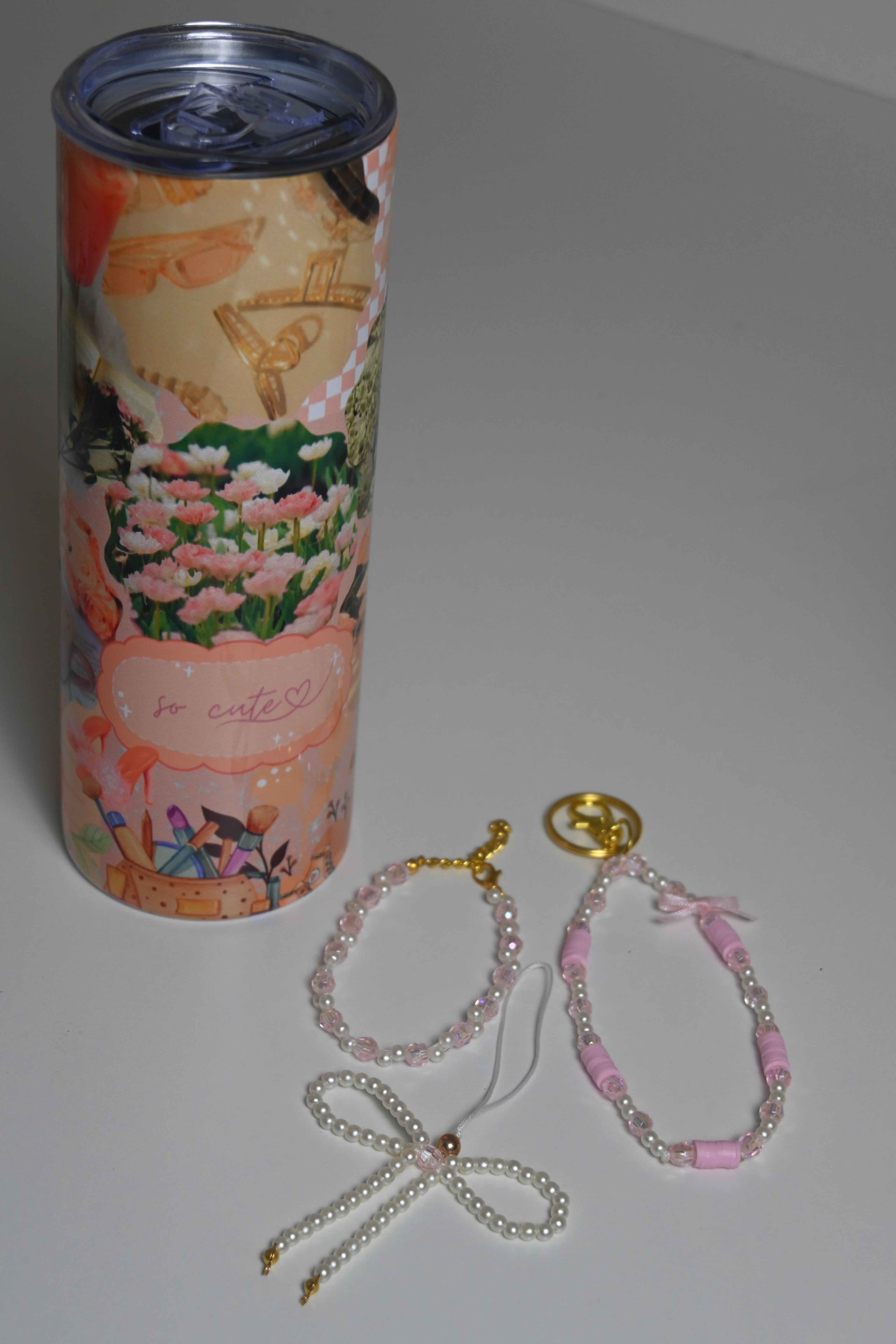 🌸 Rosé Charm Set – Aesthetic Tumbler & Pink Accessories Gift Bundle