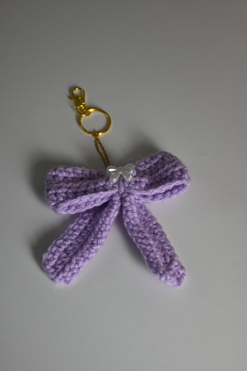 crochet purple bow keychain