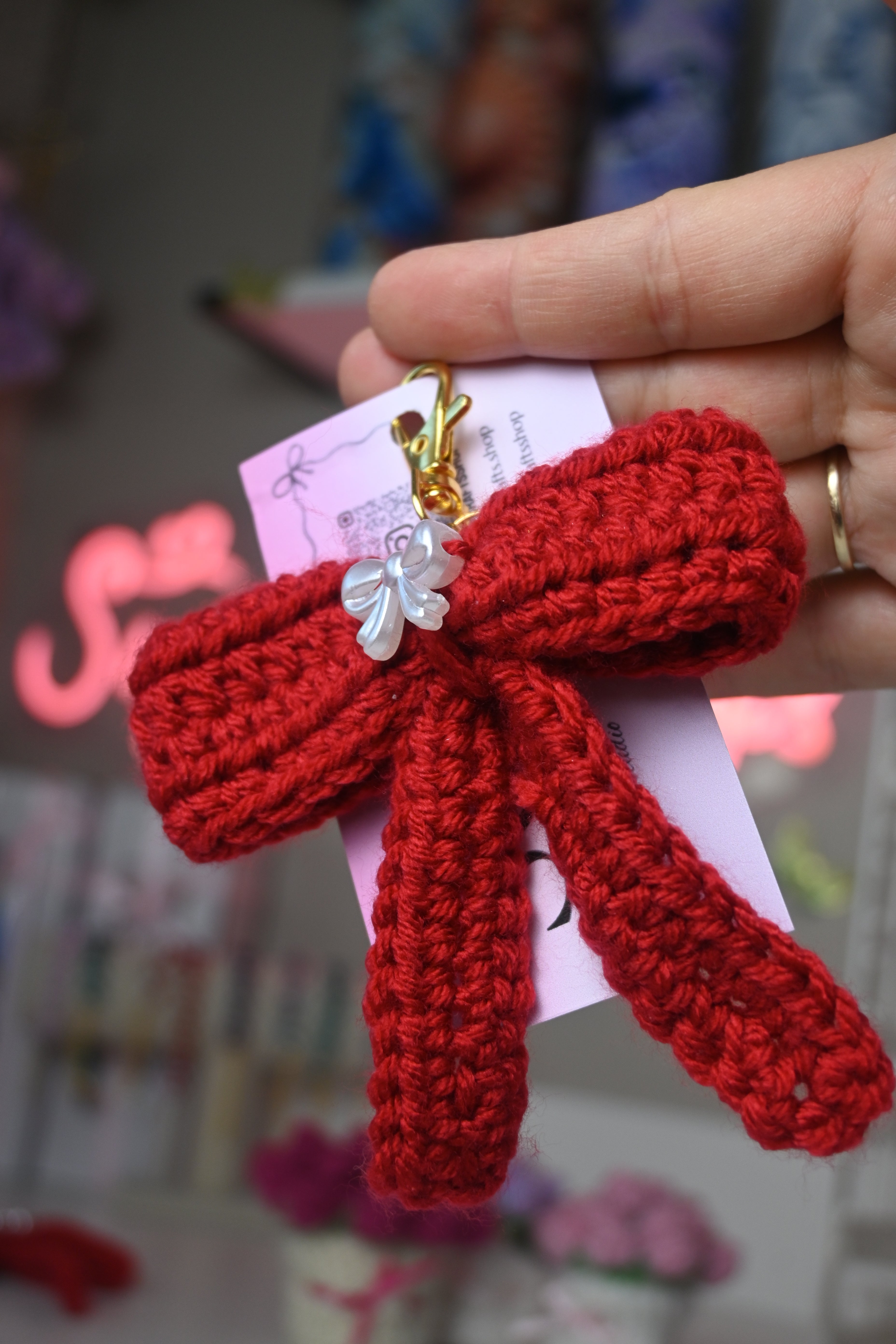 Crochet Bow Keychain – Handmade Cute Accessory for Bags, Keys & Gifts