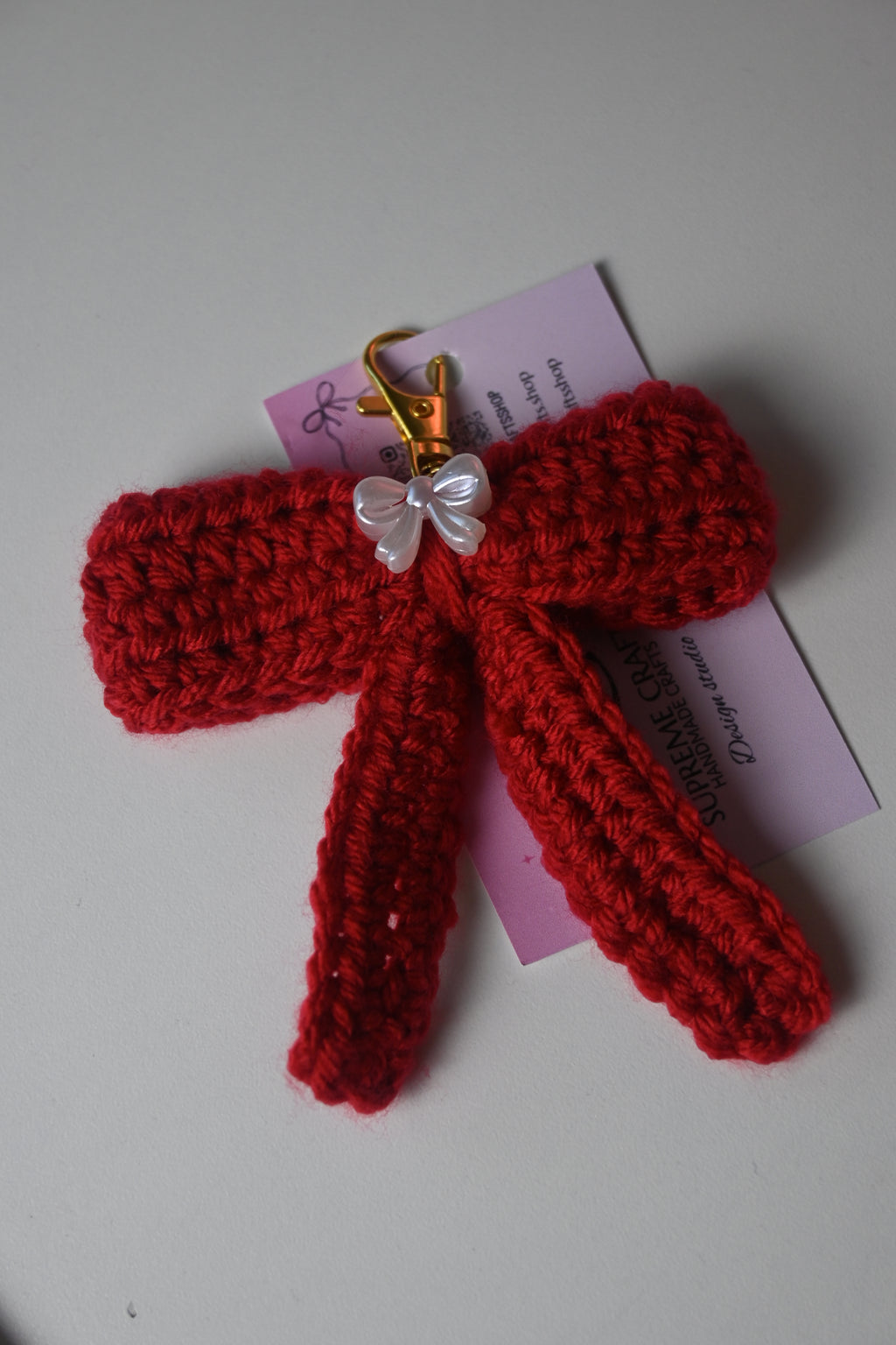 Crochet Bow Keychain – Handmade Cute Accessory for Bags, Keys & Gifts