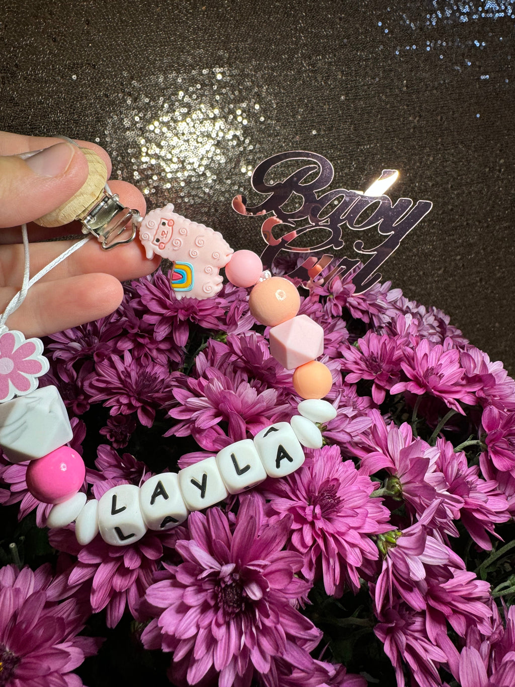 Custom Name Baby Pacifier Clip ( Baby Girl)