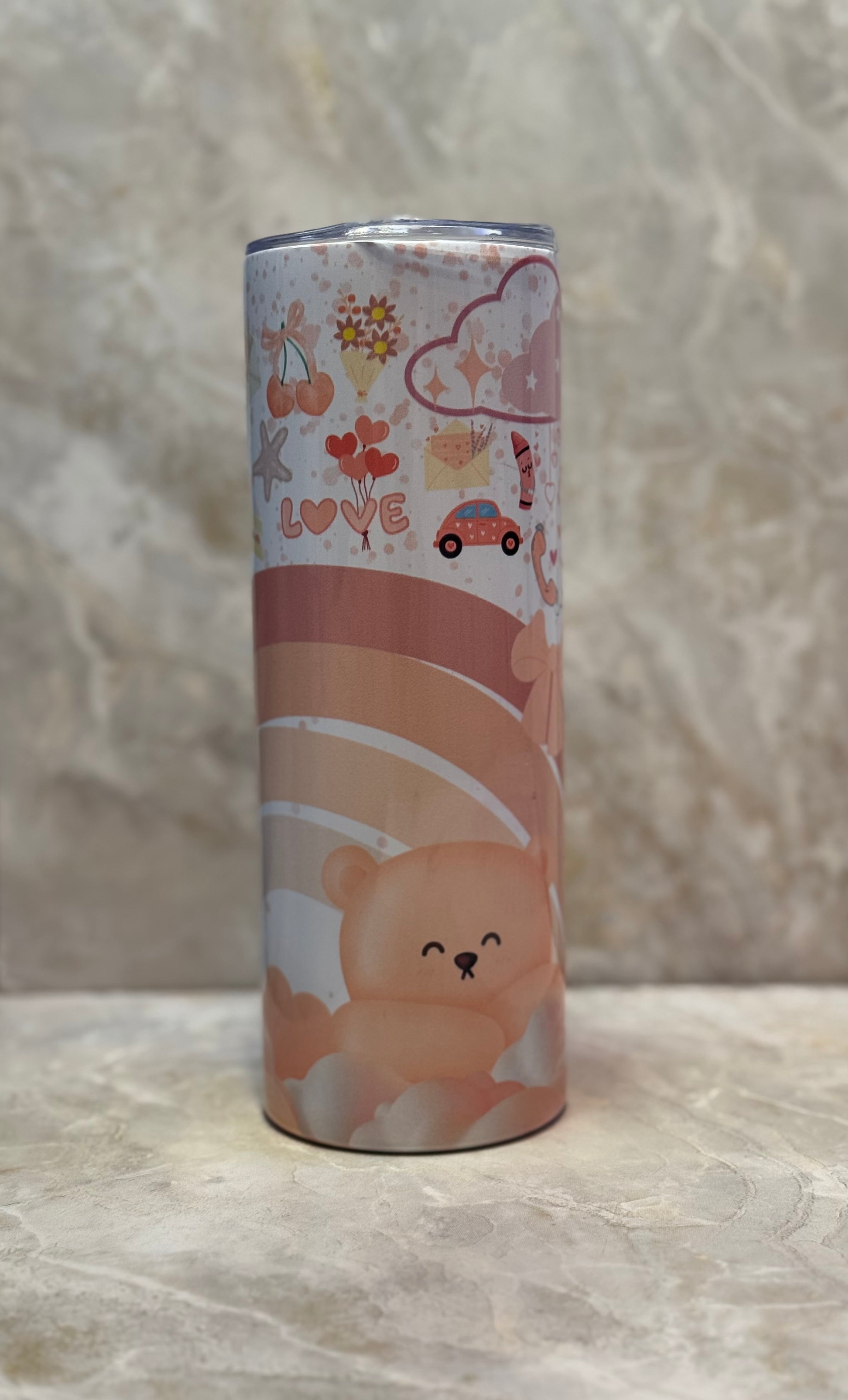 20 oz pink aesthetic tumbler with lid and reusable straw
