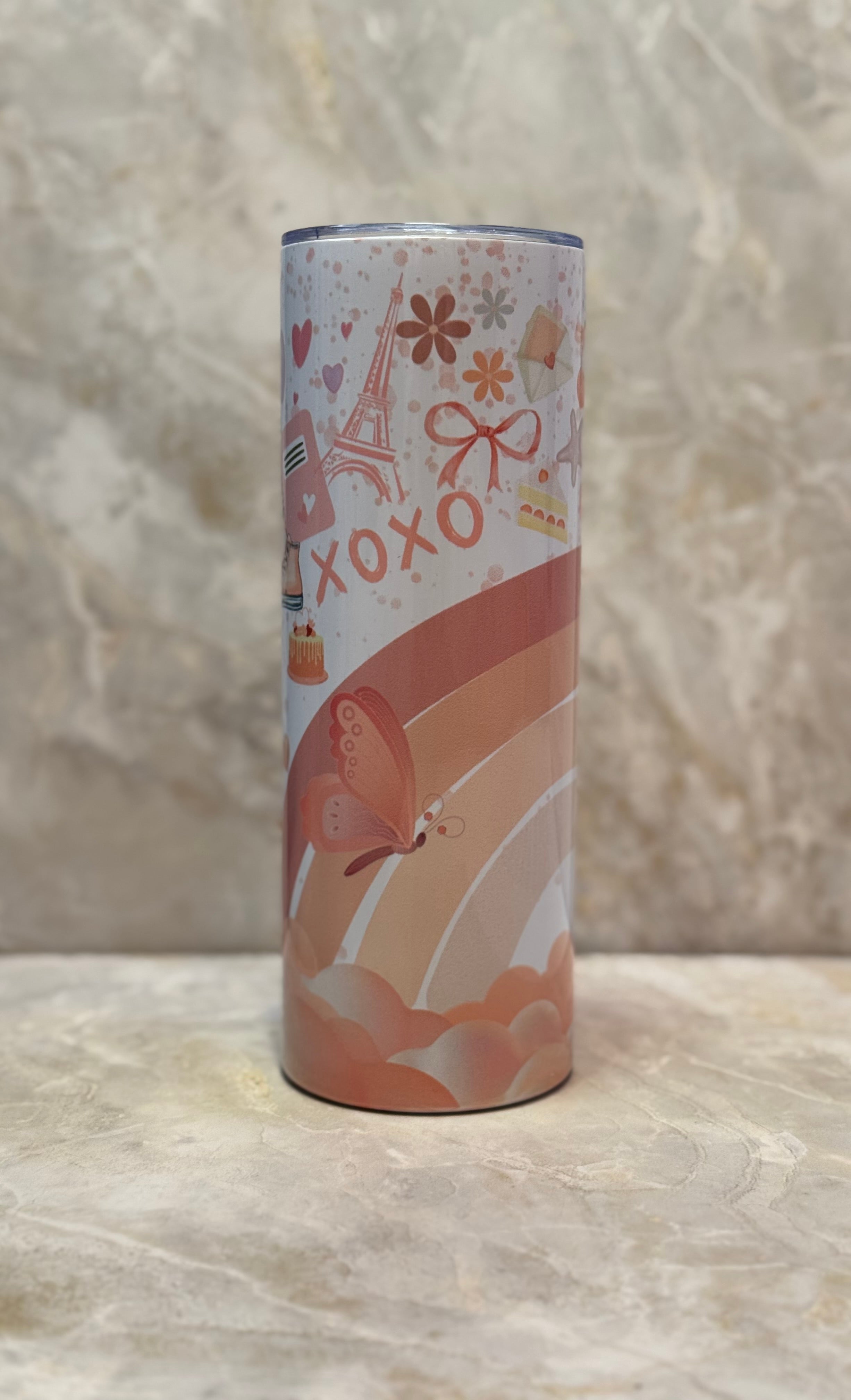 20 oz pink aesthetic tumbler with lid and reusable straw
