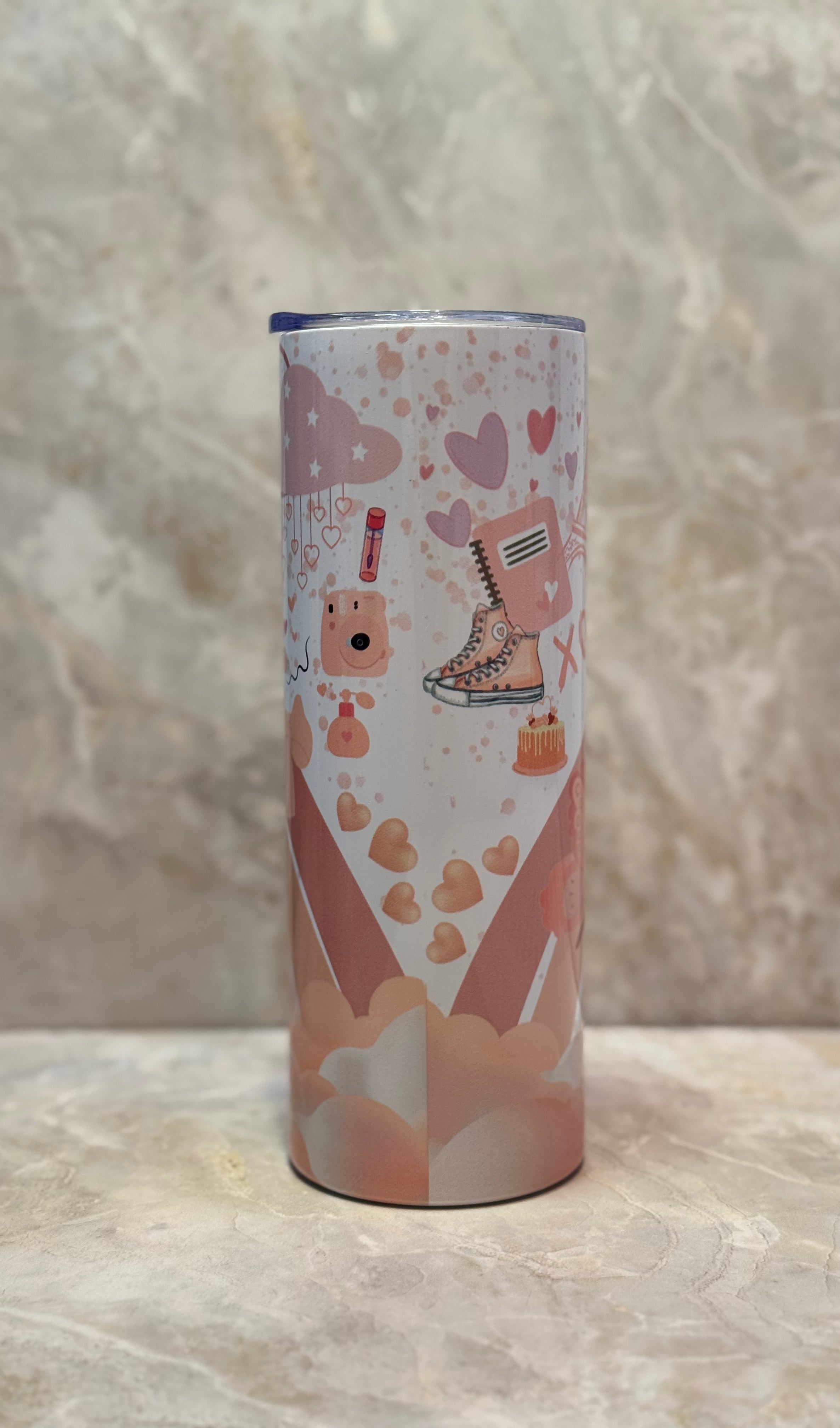 20 oz pink aesthetic tumbler with lid and reusable straw