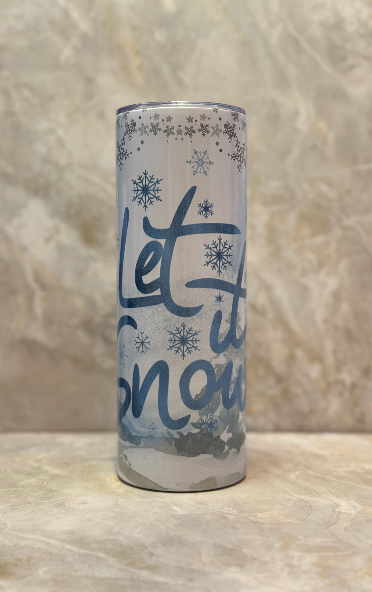 20 oz Stainless Steel Tumbler with "Let it snow" Design